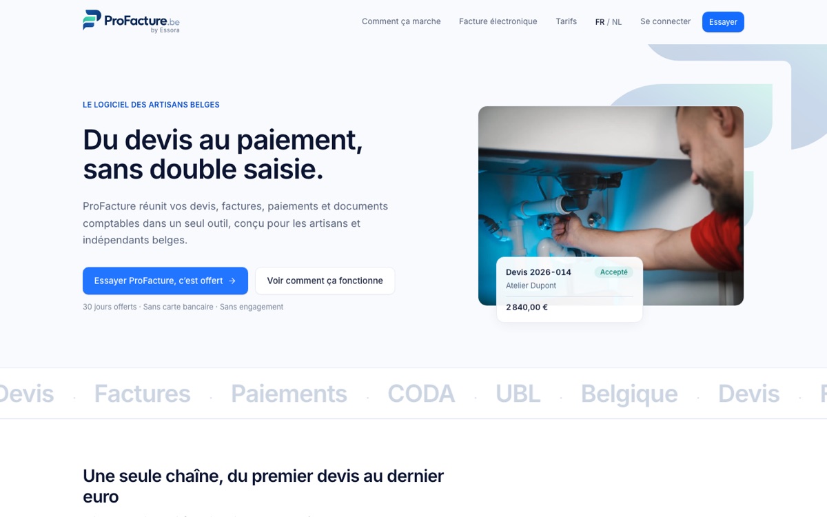 Page d'accueil du logiciel ProFacture